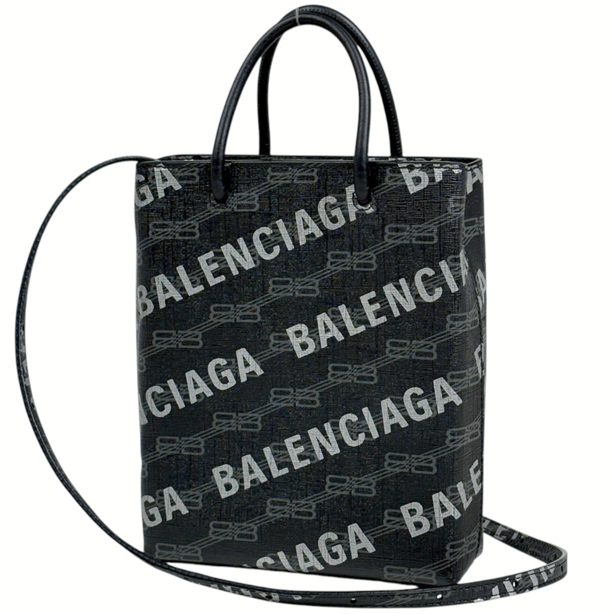 バレンシアガbbハンドバッグ ブラック 総柄 バレンシアガ BALENCIAGA ハンドバッグ ラージ ショッピング BB
