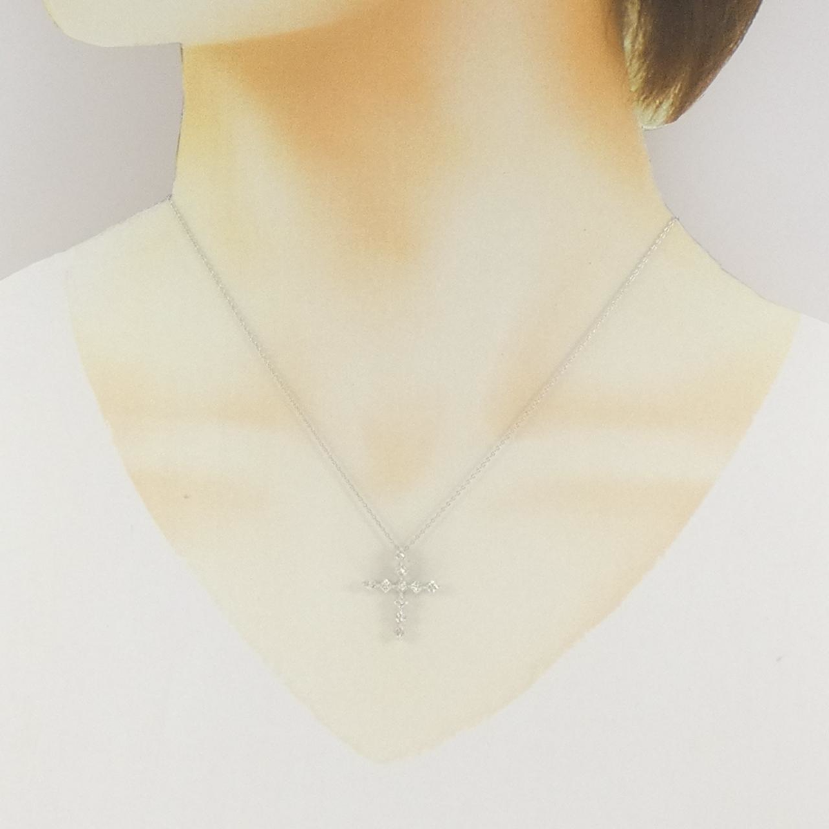 K18WG クロス ダイヤモンド ネックレス 0.57CT - Used A (270-004-342