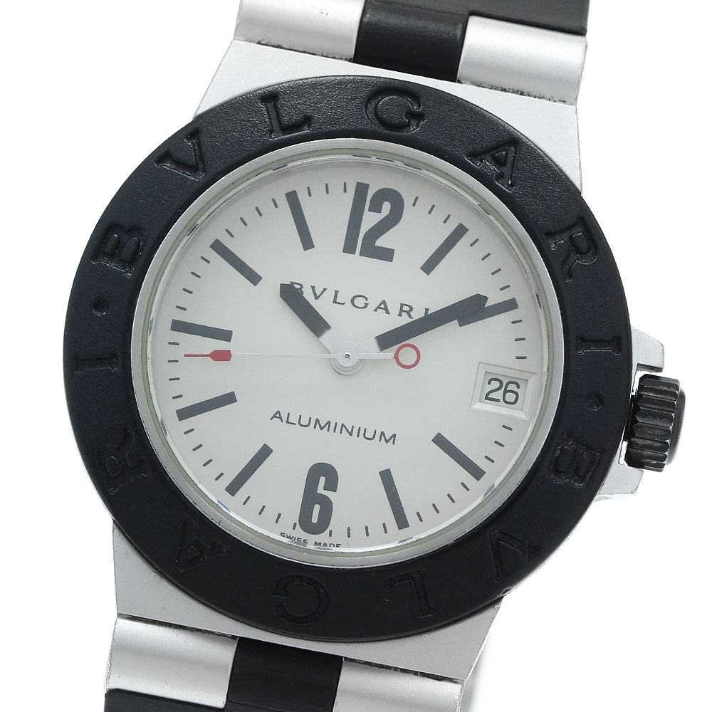 【美品】BVLGARI アルミニウム AL32Aブラック シルバー ブルガリ BVLGARI AL32A アルミニウム デイト クォーツ ボーイズ