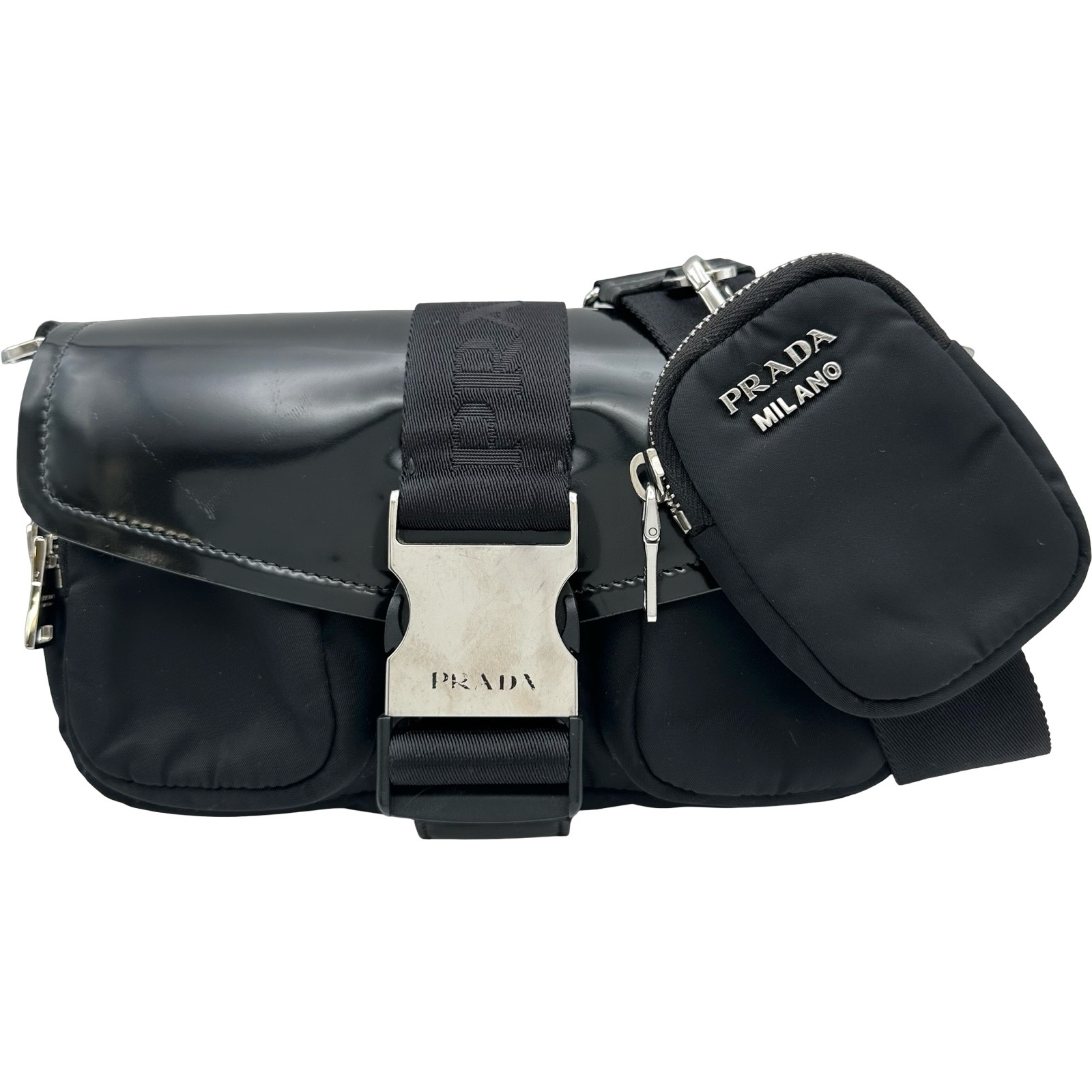 プラダ PRADA ブラッシュドレザー フラップ ショルダーバッグ 1BD295 ブラック レザー/ナイロン レディース ショルダーバッグ ブラッシュドレザー フラップ ショルダーバッグ-プラダ | MOLTS