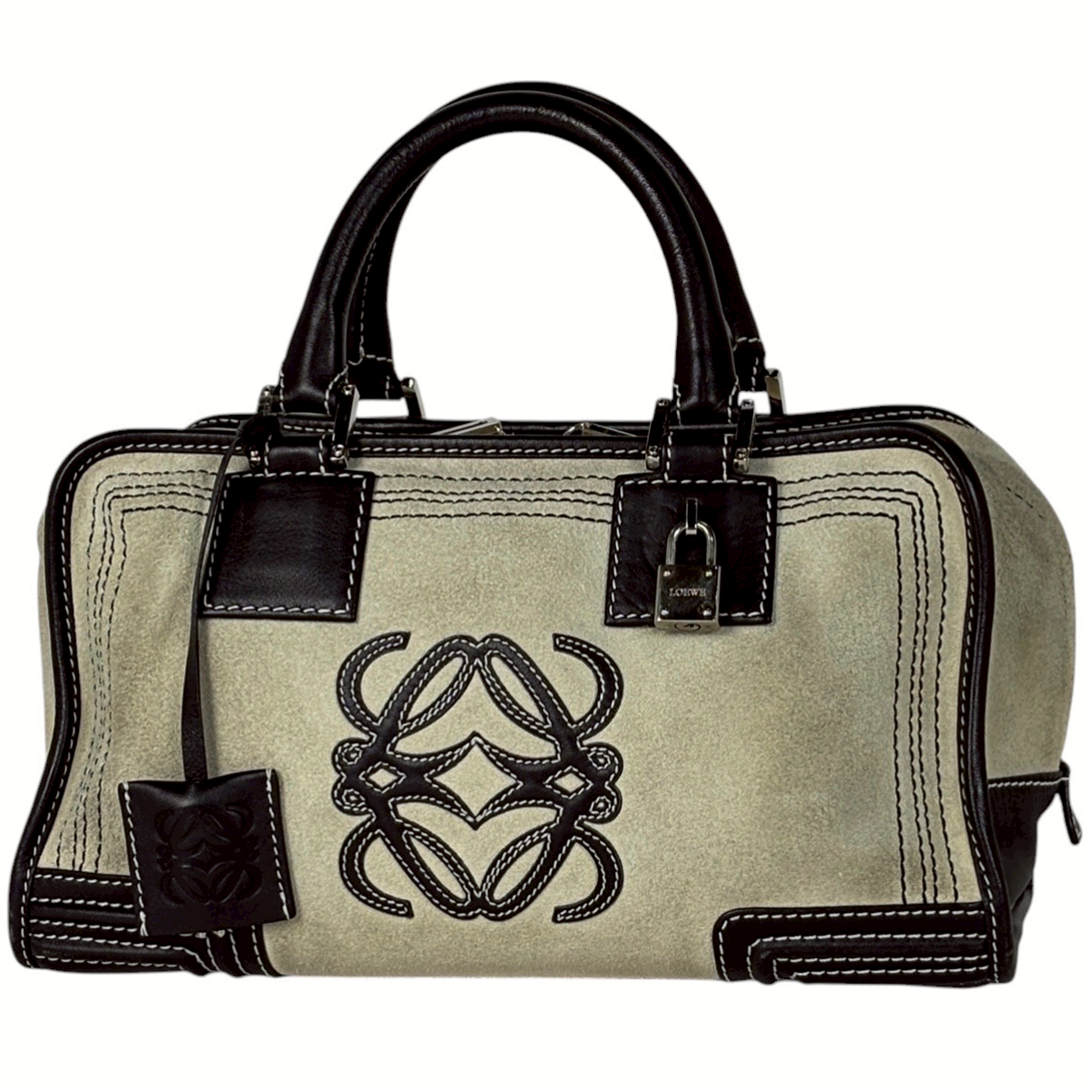 美品 LOEWE ロエベ アマソナ 28 スエード ハンドバッグ アナグラム 黒 ロエベ LOEWE アマソナ28 アナグラム ロゴ ハンドバッグ スエード