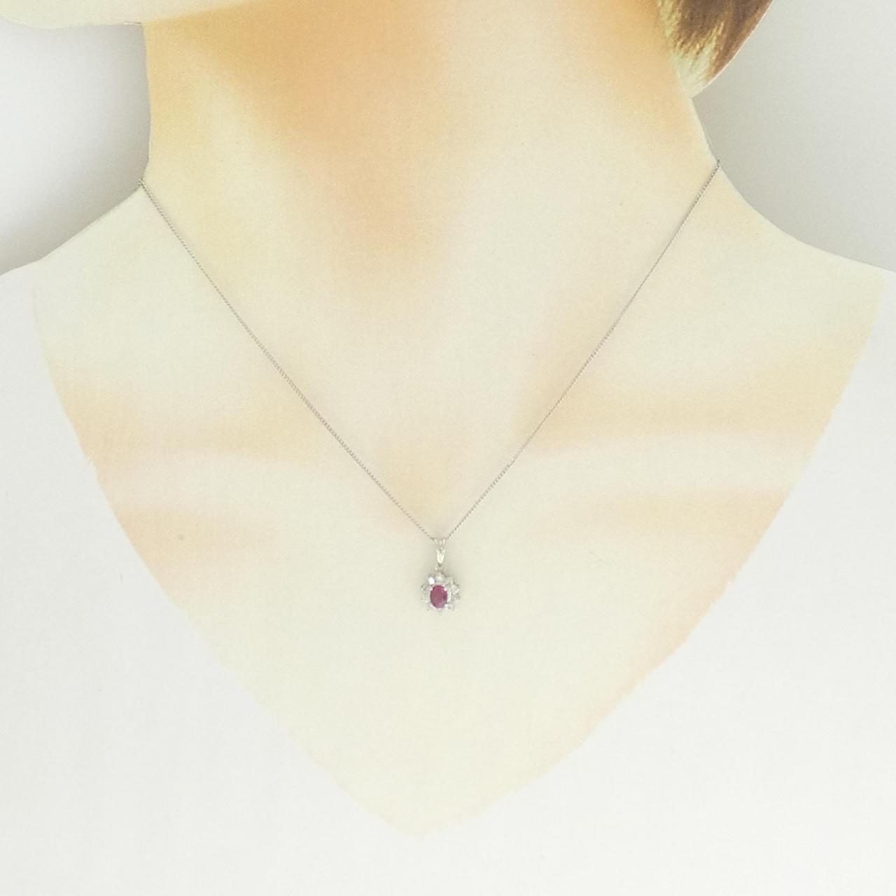 ルビー 花モチーフ pt850プラチナネックレス PT900/PT850 ルビー ネックレス 0.30CT - Used B (230-000-564-7841