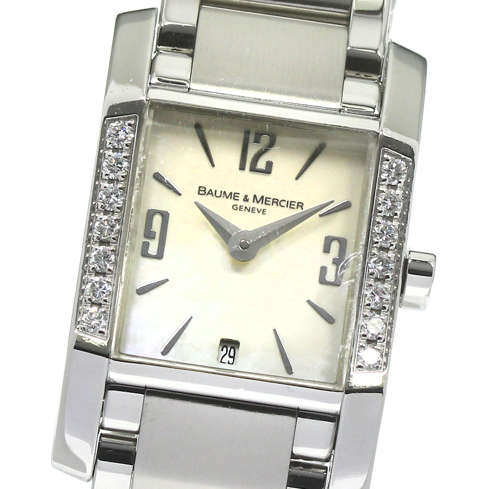 電池交換済 BAUME&amp;MERCIER ボーム&amp;メルシェ ディアマント 65488 ダイヤモンド 11Pダイヤ 30m防水 デイト 白 ホワイトシェル SS ステンレス レディース クォーツ【6ヶ月保証】【腕時計】【中古】 BAUME&MERCIER - 電池交換済 BAUME&MERCIER ボーム&メルシェ ディア