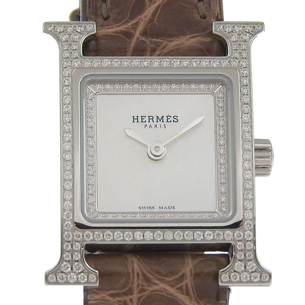エルメス HERMES HR1.530 Hウォッチ ロンド 12P ダイヤベゼル クォーツ