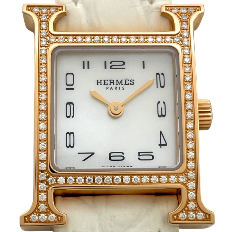 エルメス HERMES HR1.530 Hウォッチ ロンド 12P ダイヤベゼル クォーツ レディース 美品 箱・保証書付き_912509【ev10】 HERMES - エルメス HERMES HR1.530 Hウォッチ ロンド ダイヤベゼル 12P