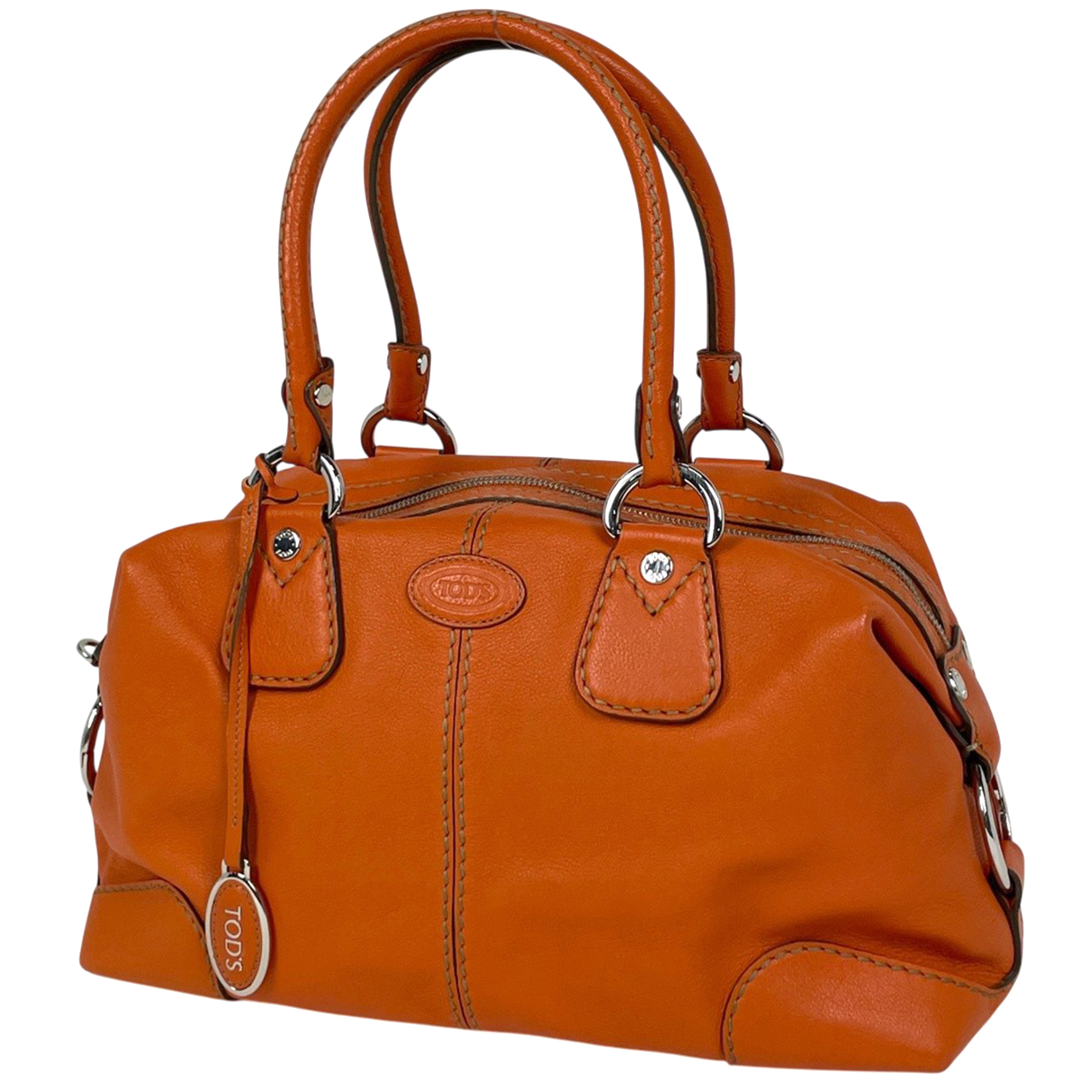 トッズ TOD'S ロゴ ハンドバッグ レザー オレンジ レディース 【中古