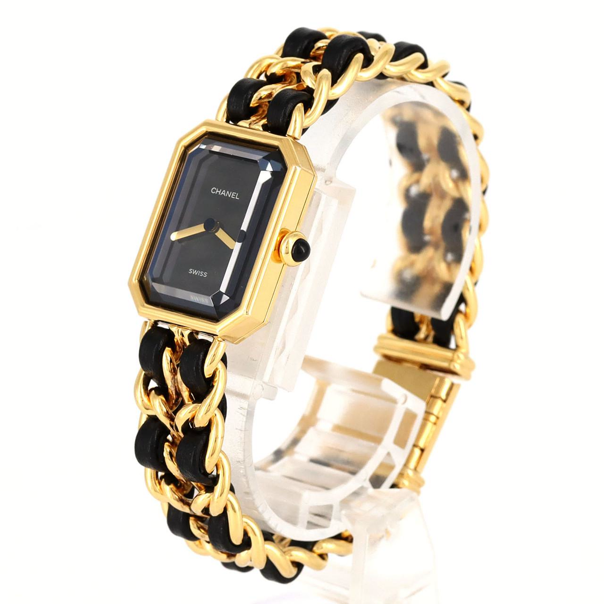 T045 シャネル プルミエールL H0001 GP×レザー クォーツ シャネル CHANEL プルミエール Lサイズ H0001 腕時計 GP レザー