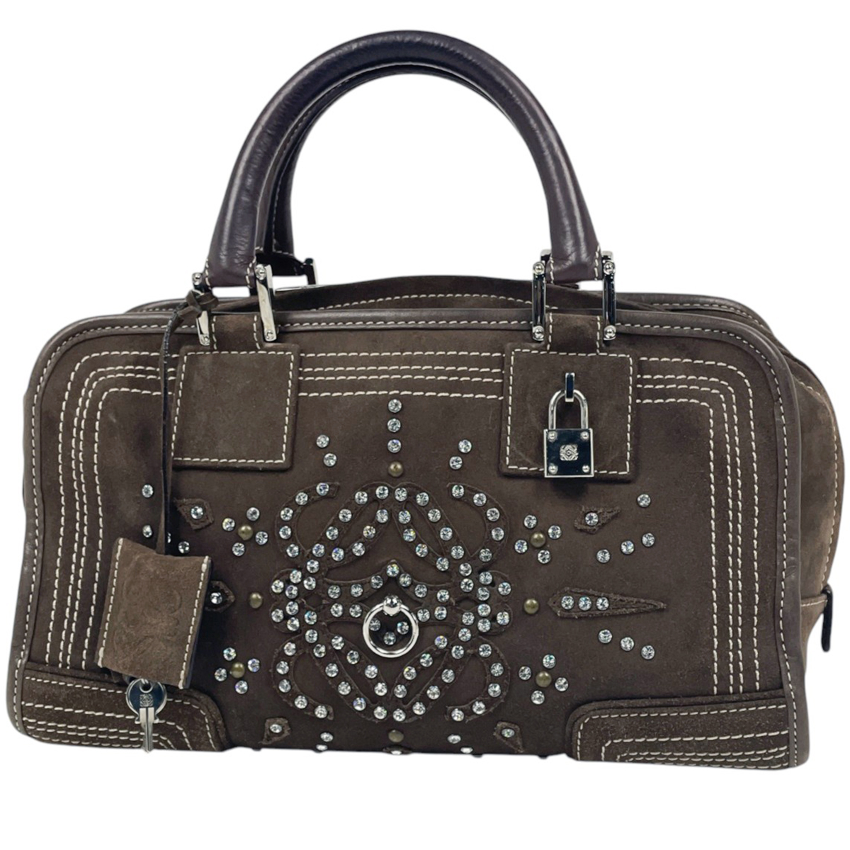ロエベ LOEWE ハンドバッグ アマソナ28 スエード ブラウン レディース