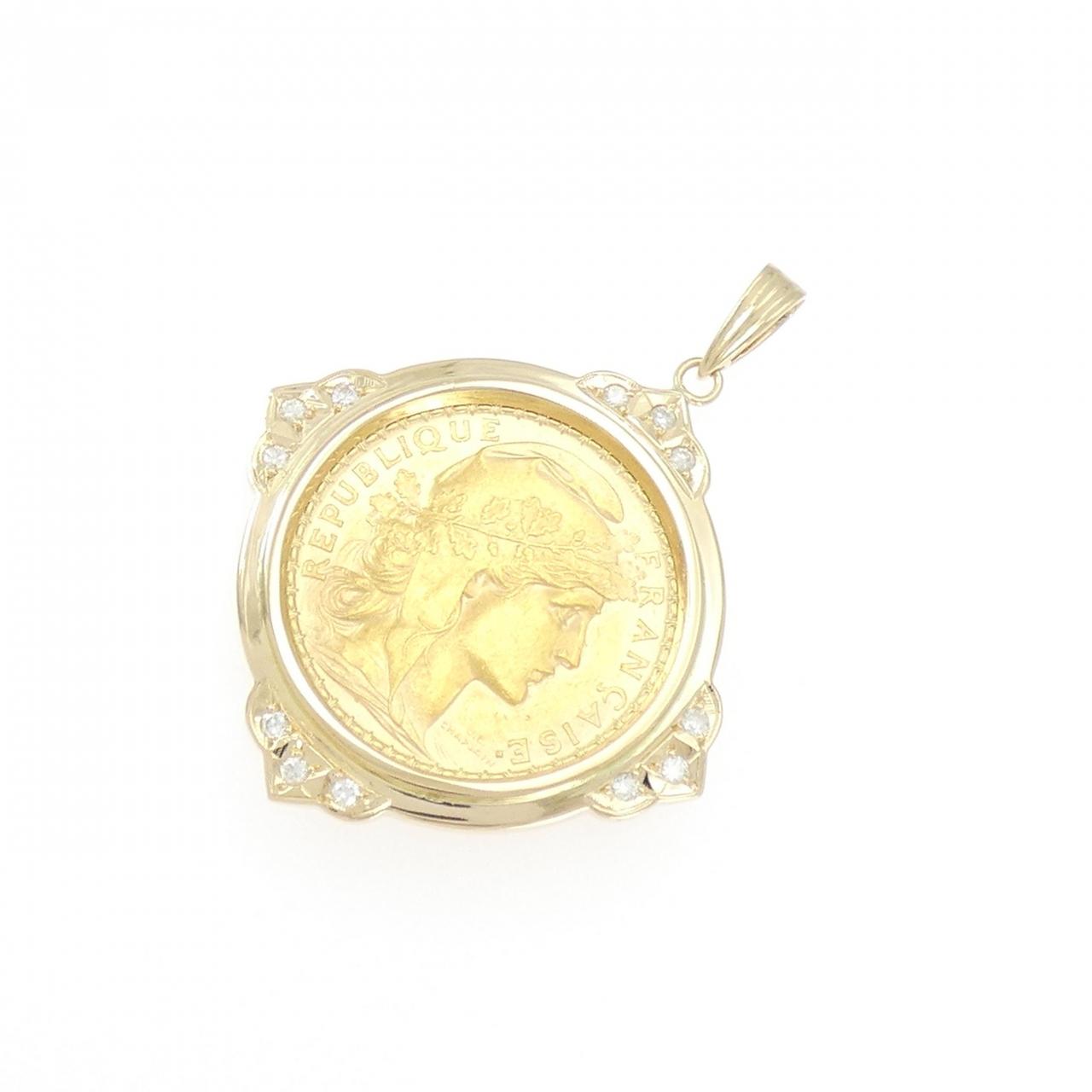 K18YG(枠) ダイヤモンド コイン ペンダント 0.16CT 【公式通販】