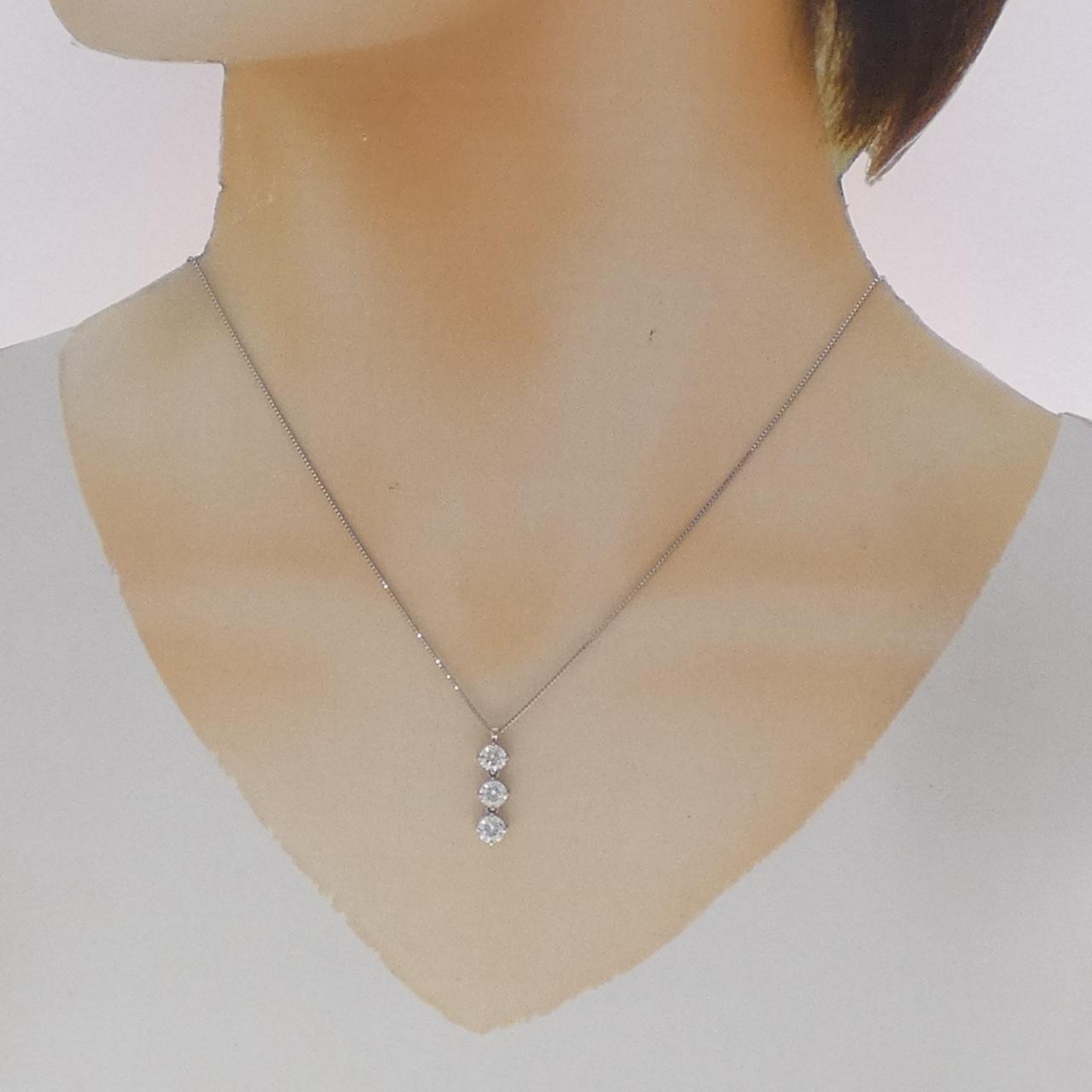 PT900/PT850 スリーストーン ダイヤモンド ネックレス 1.02CT - Used A 