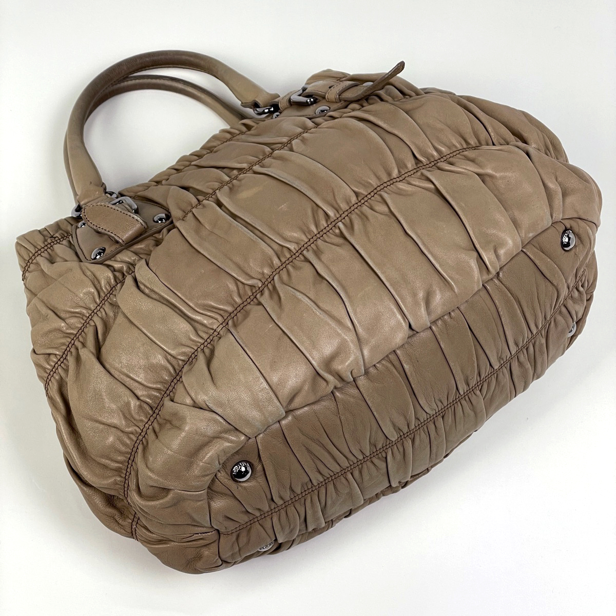 プラダ PRADA ロゴ ハンドバッグ 2WAY ショルダーバッグ ギャザー