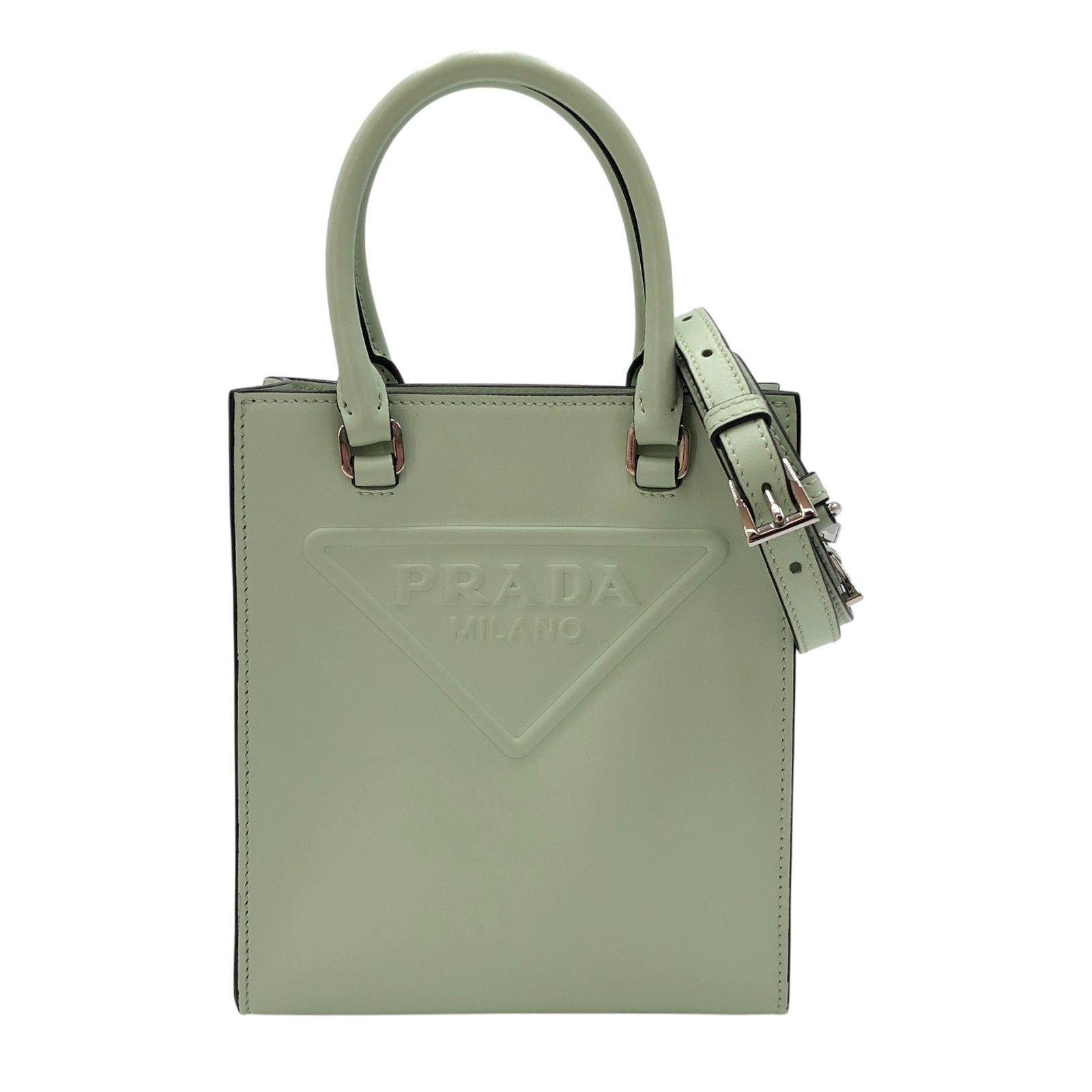 プラダ PRADA ロゴプレート トートバッグ ハンドバッグ カーキ トート