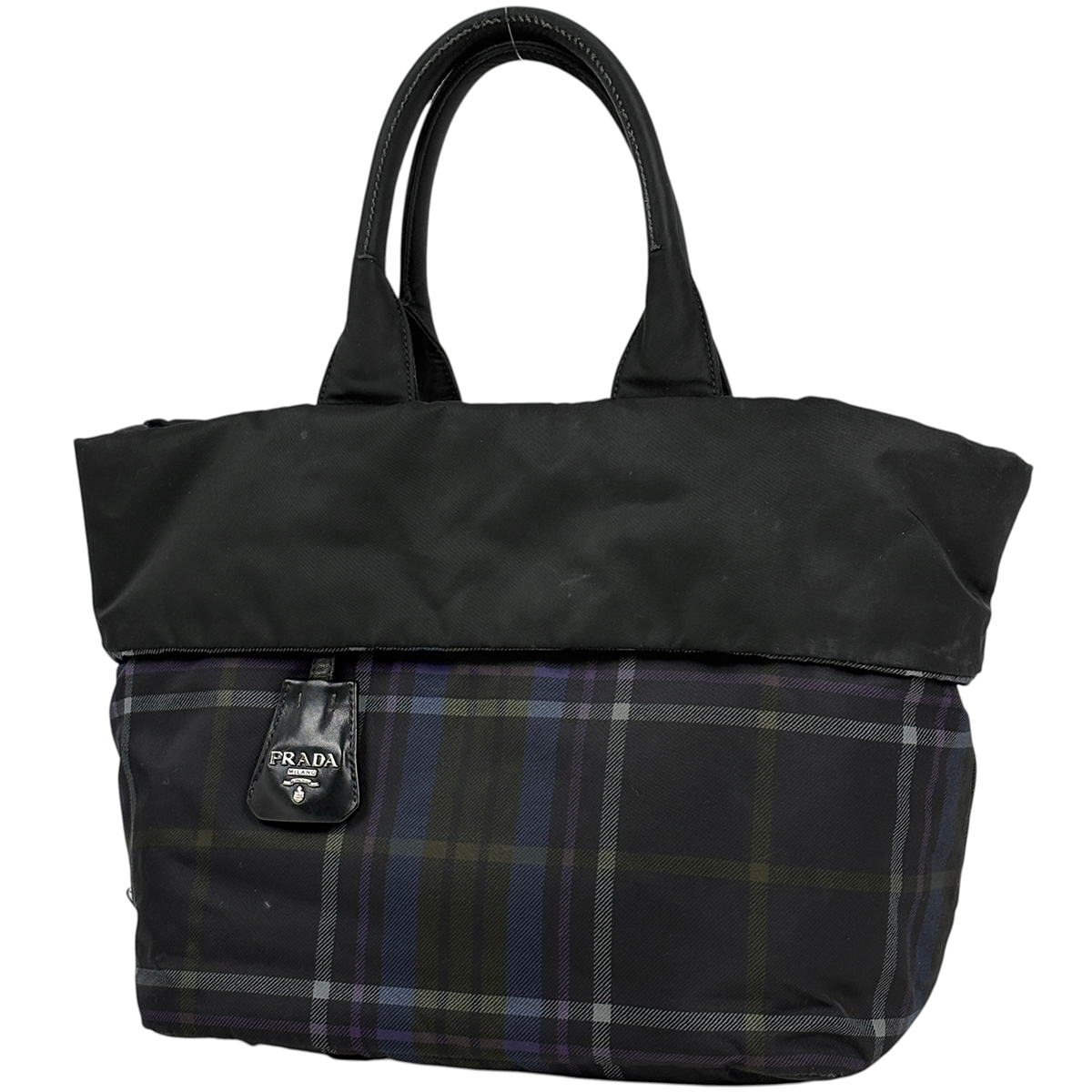 プラダ PRADA ロゴプレート トートバッグ チェック柄 リバーシブル 
